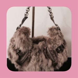 DKNY Rabbit Fur Embossed Snake Handbag
